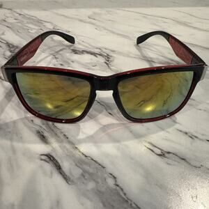Quicksilver Sports Square Sunglasses Black Red Stripe Frame Yellow Mirror READ